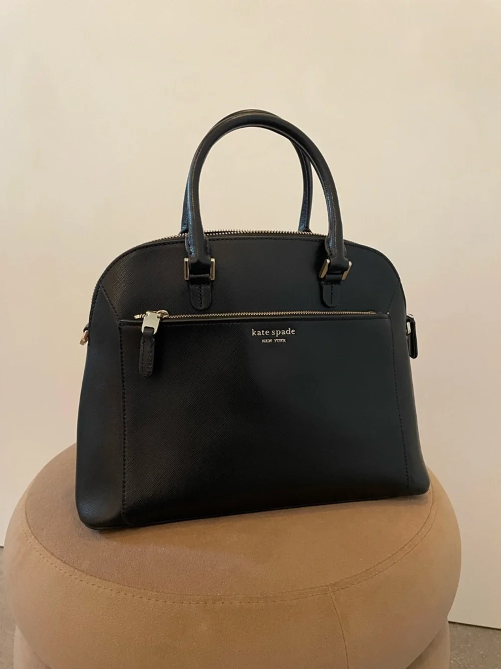 Kate Spade Black Louise Dome Satchel w/ Zippered Front Pocket